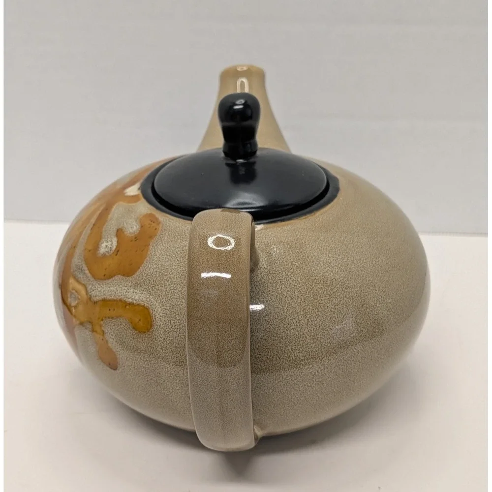 Pier 1 Kioko Teapot with Lid Hand Painted Stoneware Drip Pattern Floral  Vintage